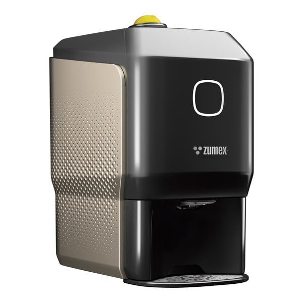 A black and natural Zumex juicer with silver accents.