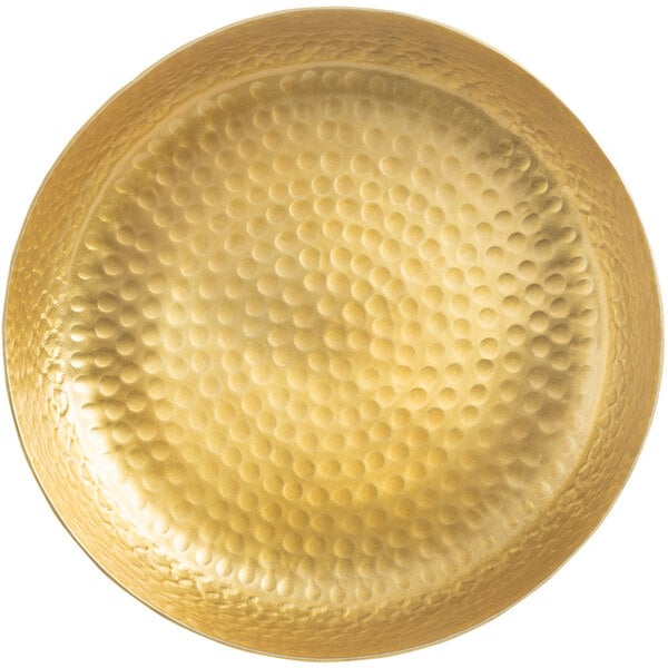 A Tablecraft gold aluminum serving platter with a textured surface.