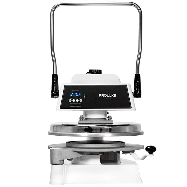 A white and black Proluxe Endurance X1M manual pizza dough press.