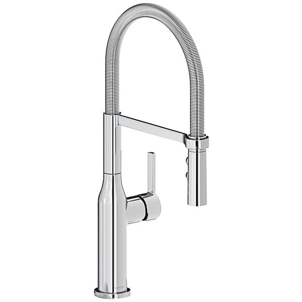 An Elkay Avado deck-mount chrome kitchen faucet with a curved neck and single lever handle.