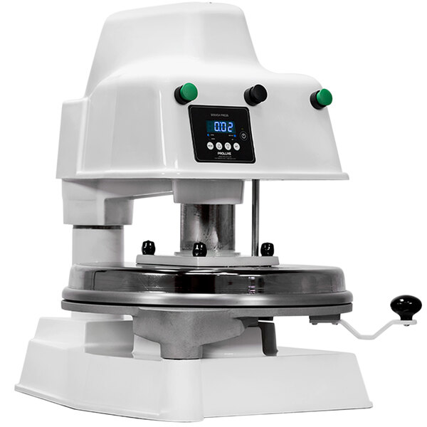 A white Proluxe Apex Pro X2M dough press with a digital display.
