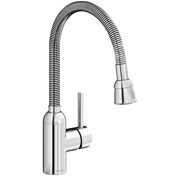 An Elkay chrome deck-mount utility faucet with a flexible spout.