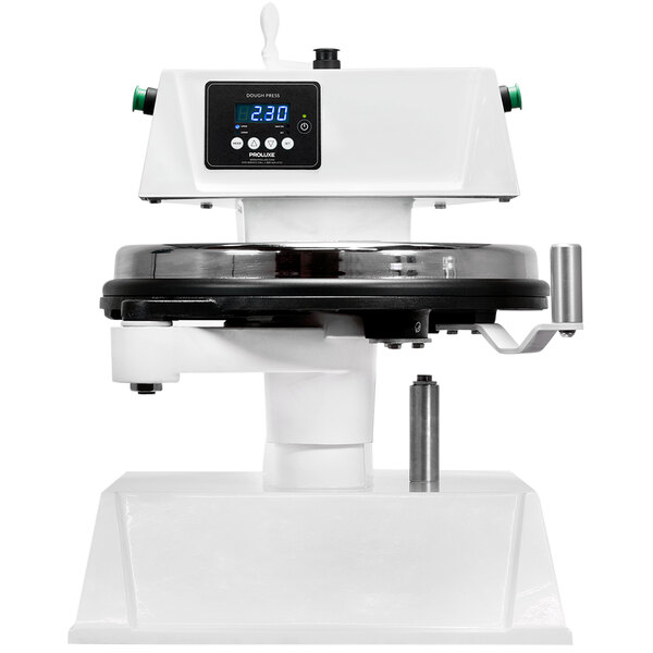 A white dough press with a black screen.