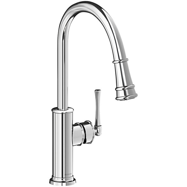 An Elkay chrome deck-mount bar faucet with a forward lever handle.