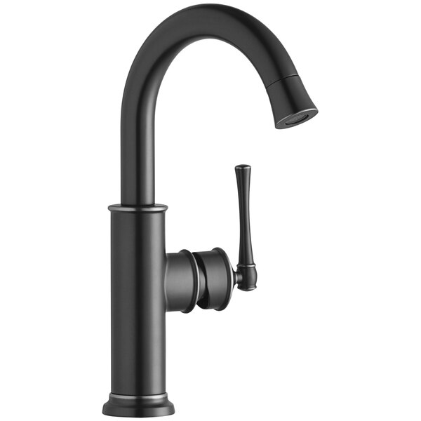 a black faucet with a spout