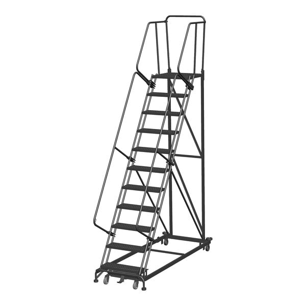 A gray steel Ballymore Monster Line extra heavy-duty rolling ladder.