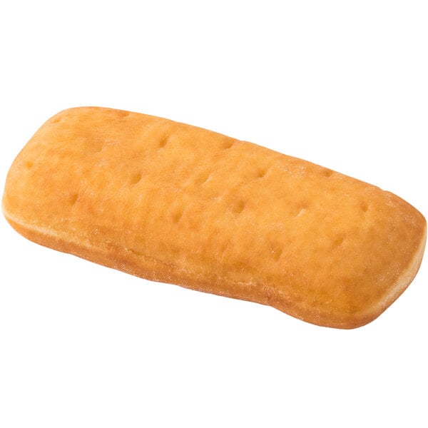 A close up of a Rich's unfilled long john yeast donut.
