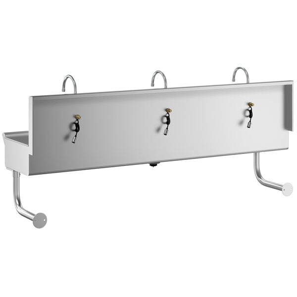 A white rectangular Regency utility sink with hooks.