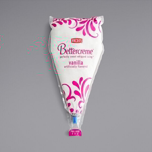 A white Rich's Bettercreme bag with pink text and a handle.