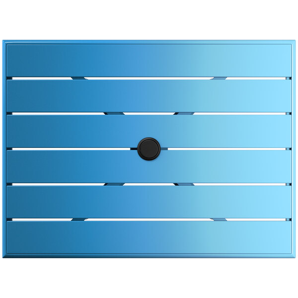 a black circle on a blue surface