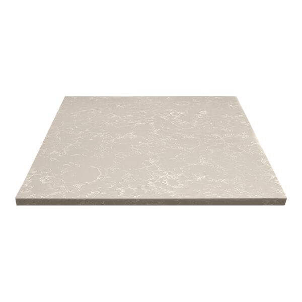 A white marble table top with a gray surface.