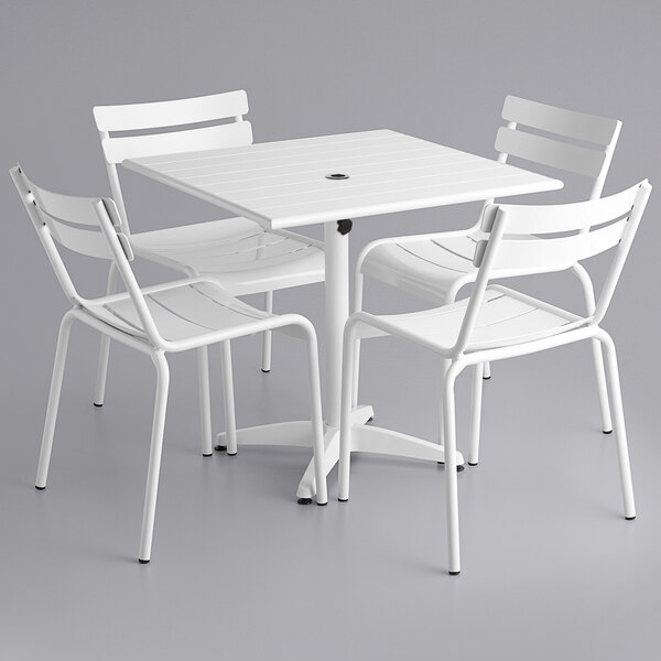 Lancaster Table Seating 32 X White Powder Coated Aluminum Dining Height Outdoor With Lancaster Table Seating 32 X, Outdoor Table With Umbrella Hole And Chairs