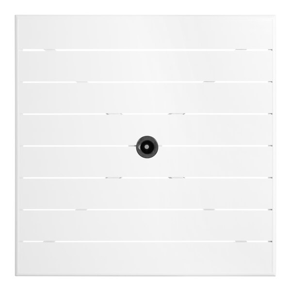 A white square Lancaster Table & Seating bar height table with a hole in the center.