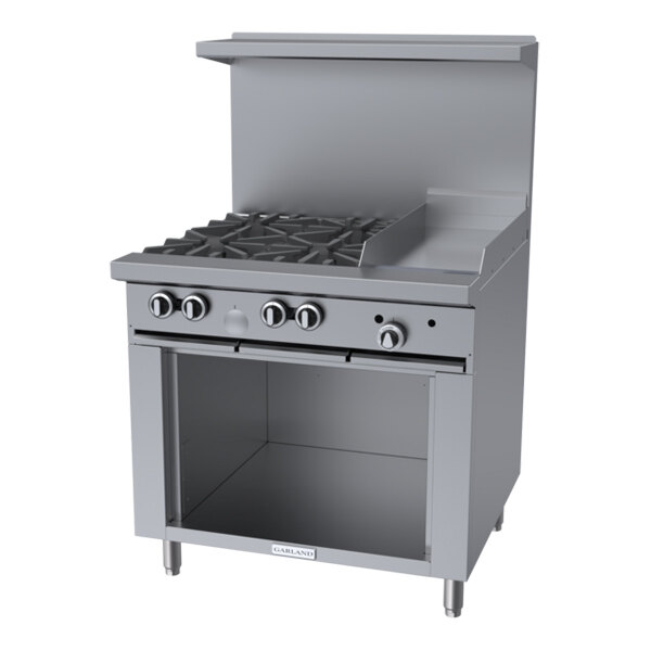 Garland G36-4G12S Liquid Propane 4 Burner 36" Range with 12" Griddle and Storage Base - 138,000 BTU