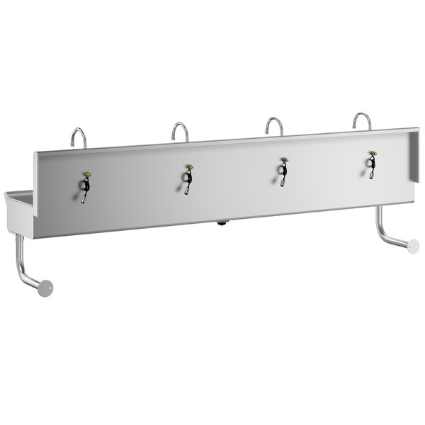 A white rectangular stainless steel Regency utility sink with 4 hands-free sensor faucets.
