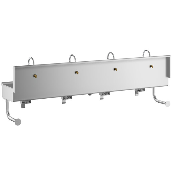 A white rectangular stainless steel Regency utility sink with metal legs.