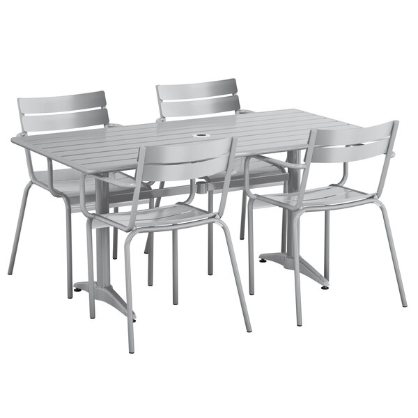 CenPro 32Q-147 Outdoor Table With Umbrella Hole, Silver
