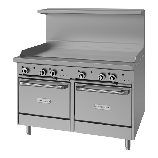 Garland G48-G48LL Liquid Propane 48" Range with 48" Griddle and 2 Space Saver Ovens - 128,000 BTU