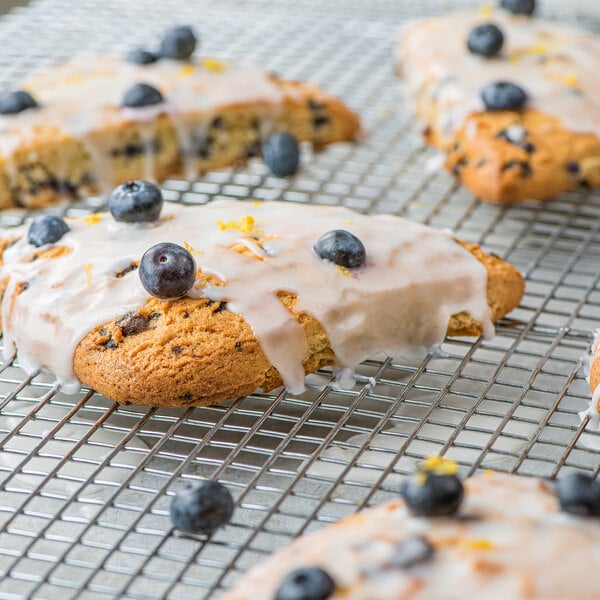 A piece of Rich's blueberry scone dough with blueberries.