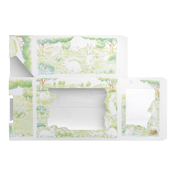 A white Southern Champion bakery box with a window and Easter rabbit design.