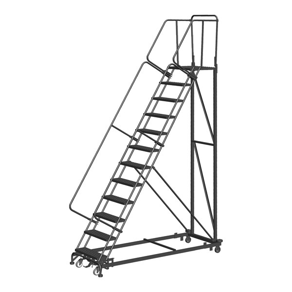 A gray steel Ballymore Monster Line rolling ladder with wheels.