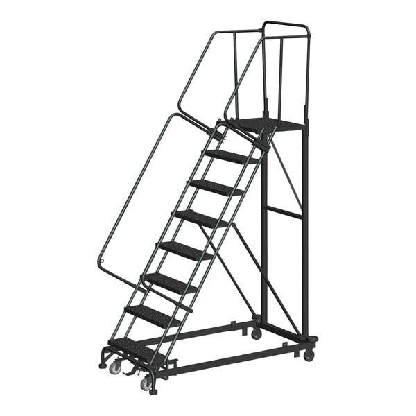 A black steel Ballymore Monster Line ladder with wheels.