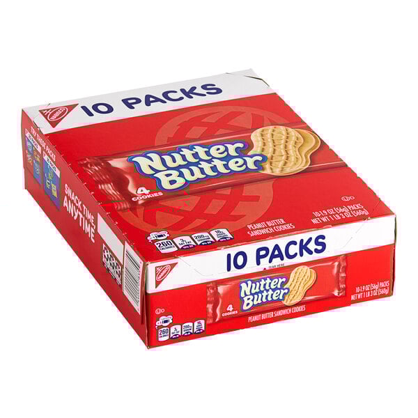 A Nabisco Nutter Butter 4-count cookie pack box.