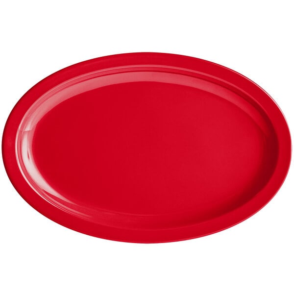 A red oval platter.