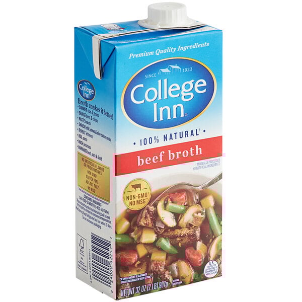 A carton of College Inn beef broth.