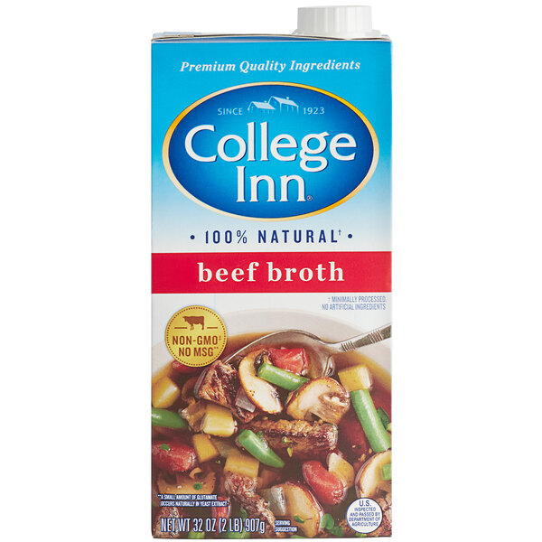 A carton of College Inn beef broth.