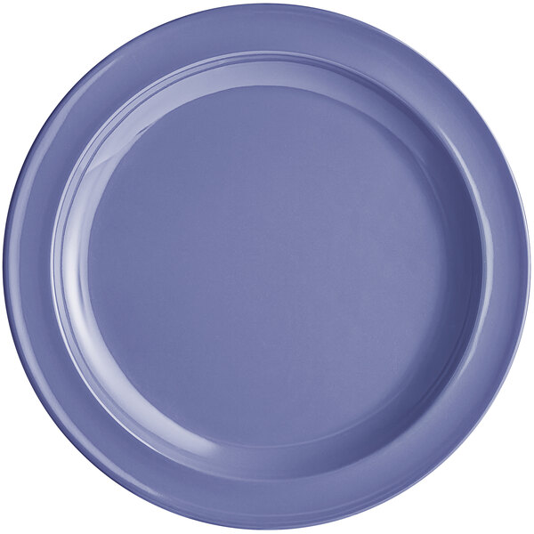 A purple Acopa Foundations melamine plate with a narrow rim.