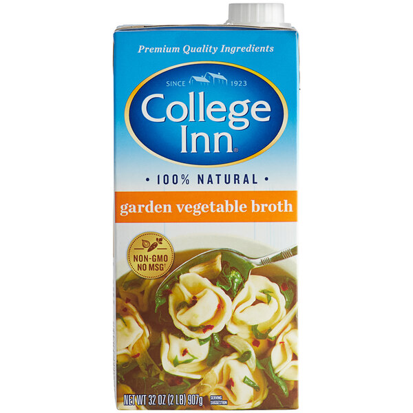 A carton of College Inn Vegetable Broth.