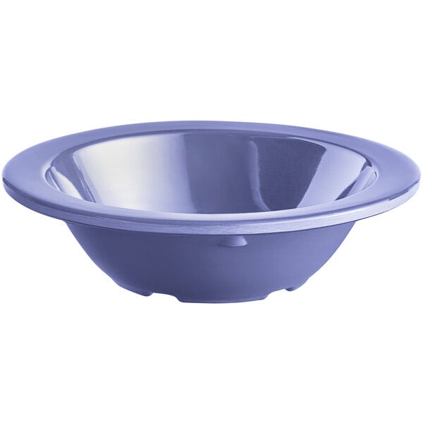 An Acopa Foundations purple melamine bowl with a white rim.