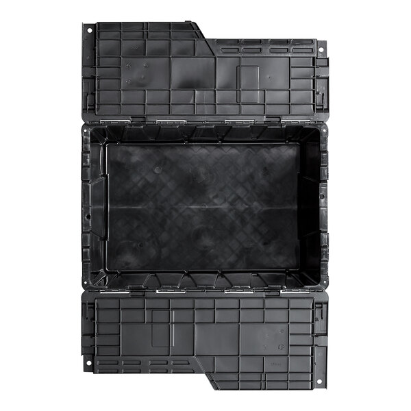 A black plastic box with a lid.