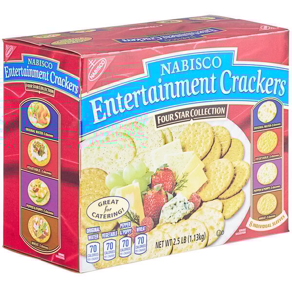 A white Nabisco box filled with assorted Nabisco Entertainment crackers.