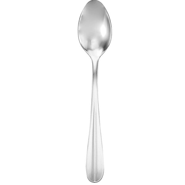 A silver spoon with a handle.