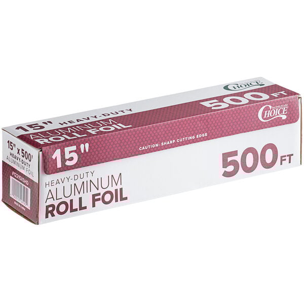A white box with red and white text for Choice Food Service Heavy-Duty Aluminum Foil Roll.