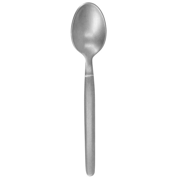 A Walco Fieldstone stainless steel demitasse spoon with a white background.