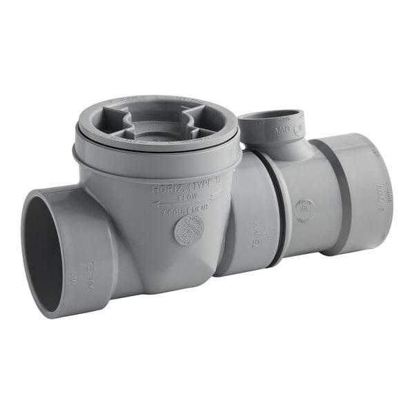 A gray plastic Endura 50 lb. 25 GPM grease trap with a 3-inch hub.