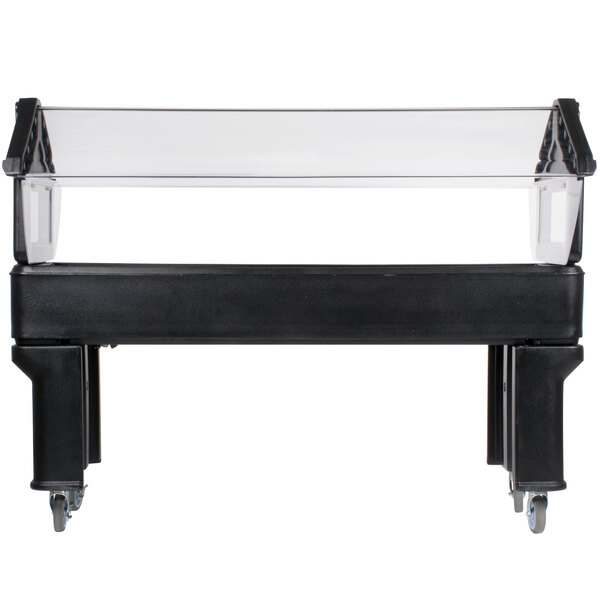 A black Carlisle portable salad bar with a clear plastic top.