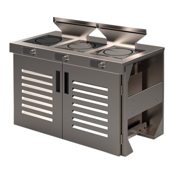 a stainless steel stove with two burners