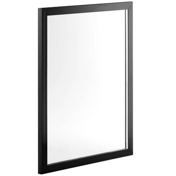 A black rectangular door with a white background.