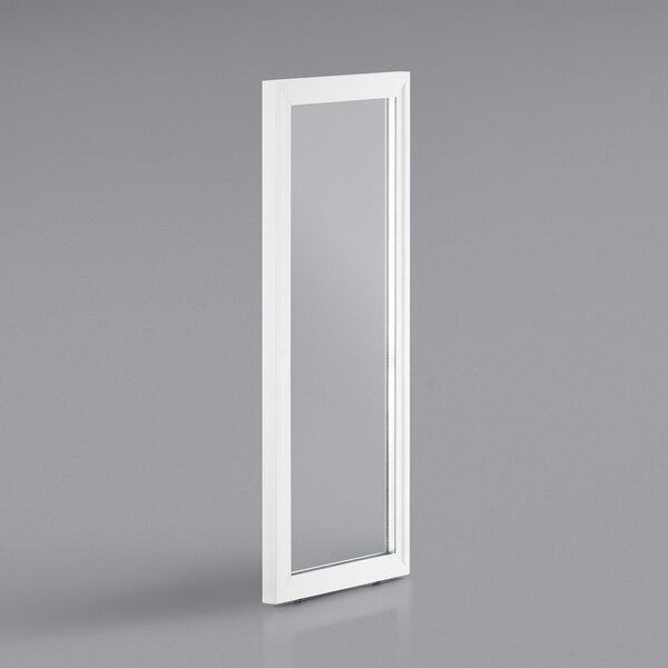 A white rectangular door with a glass panel.