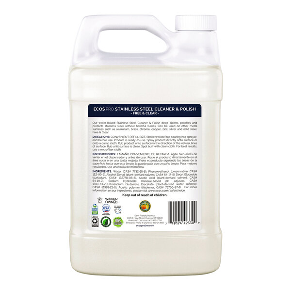 A 1-gallon container of ECOS Pro stainless steel cleaner and polish.