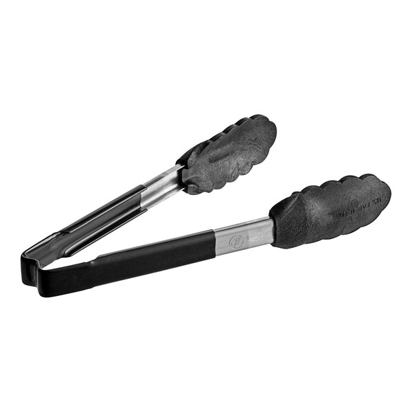 Vollrath Jacob's Pride tongs with black coated handles.