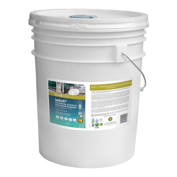 A white ECOS Pro Wave bucket with a label.