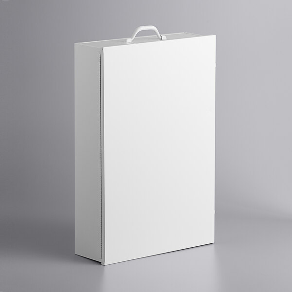 A white rectangular Medique first aid cabinet box with a handle.
