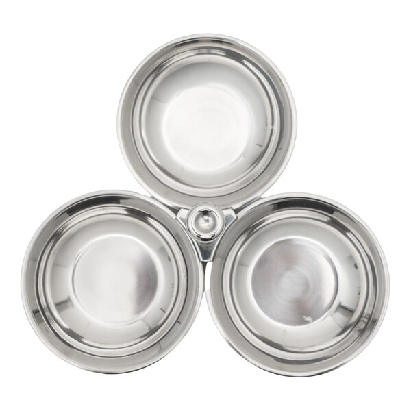 Vollrath 46636 4 oz. Stainless Steel 3 Bowl Condiment Server/Caddy