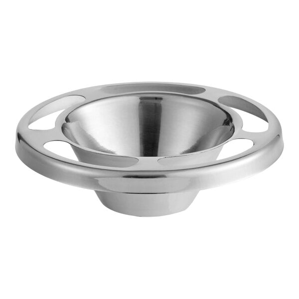 A stainless steel slotted ring and cup designed for serving seafood.