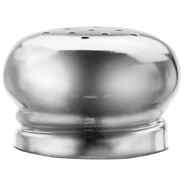 A close-up of a Vollrath chrome mushroom top salt shaker.